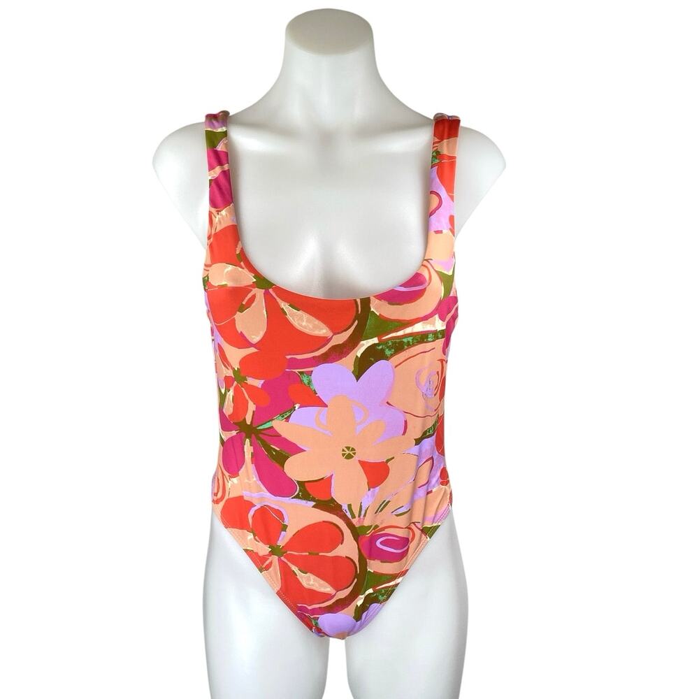 NEW Urban Outfitters Floral Multicolor Open Back One Piece Swimsuit Swimwear L